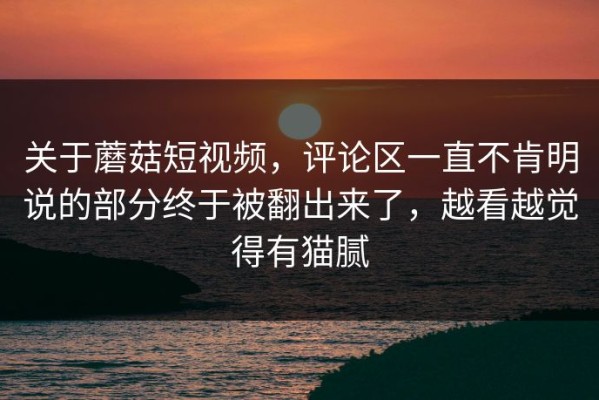 关于蘑菇短视频，评论区一直不肯明说的部分终于被翻出来了，越看越觉得有猫腻