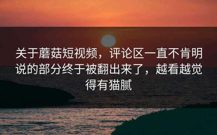 关于蘑菇短视频,评论区一直不肯明说的部分终于被翻出来了,越看越觉得有猫腻 关于蘑菇短视频,评论区一直不肯明说的部分终于被翻出来了,越看越觉得有猫腻