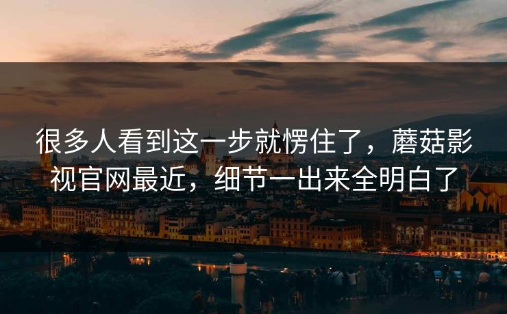 很多人看到这一步就愣住了，蘑菇影视官网最近，细节一出来全明白了
