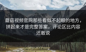 蘑菇视频官网那些看似不起眼的地方，拼起来才是完整答案，评论区比内容还敢说