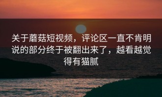 关于蘑菇短视频，评论区一直不肯明说的部分终于被翻出来了，越看越觉得有猫腻