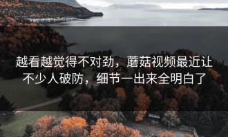 越看越觉得不对劲，蘑菇视频最近让不少人破防，细节一出来全明白了