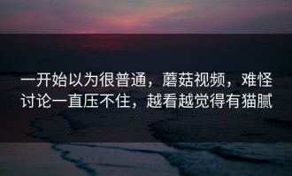 一开始以为很普通，蘑菇视频，难怪讨论一直压不住，越看越觉得有猫腻