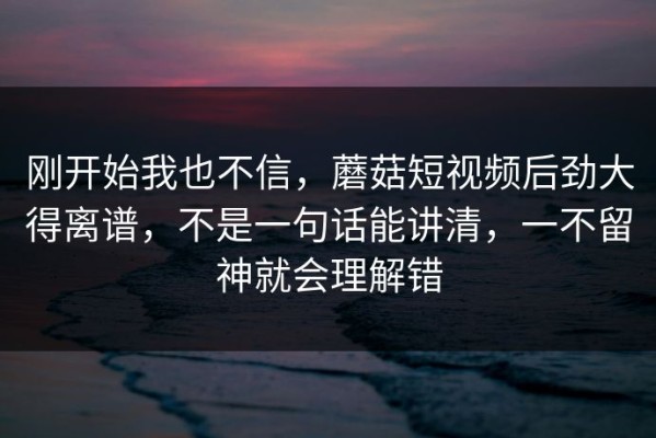 刚开始我也不信，蘑菇短视频后劲大得离谱，不是一句话能讲清，一不留神就会理解错