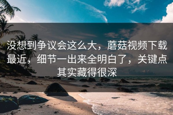 没想到争议会这么大，蘑菇视频下载最近，细节一出来全明白了，关键点其实藏得很深