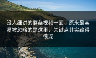 没人细讲的蘑菇视频一面，原来最容易被忽略的是这里，关键点其实藏得很深