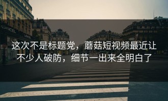 这次不是标题党，蘑菇短视频最近让不少人破防，细节一出来全明白了