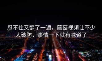 忍不住又翻了一遍，蘑菇视频让不少人破防，事情一下就有味道了
