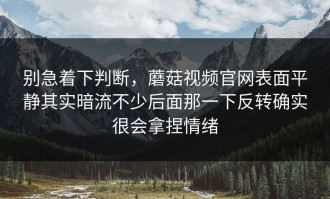 别急着下判断，蘑菇视频官网表面平静其实暗流不少后面那一下反转确实很会拿捏情绪