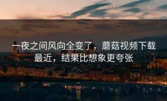 一夜之间风向全变了，蘑菇视频下载最近，结果比想象更夸张