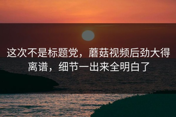 这次不是标题党，蘑菇视频后劲大得离谱，细节一出来全明白了