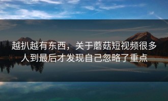 越扒越有东西，关于蘑菇短视频很多人到最后才发现自己忽略了重点