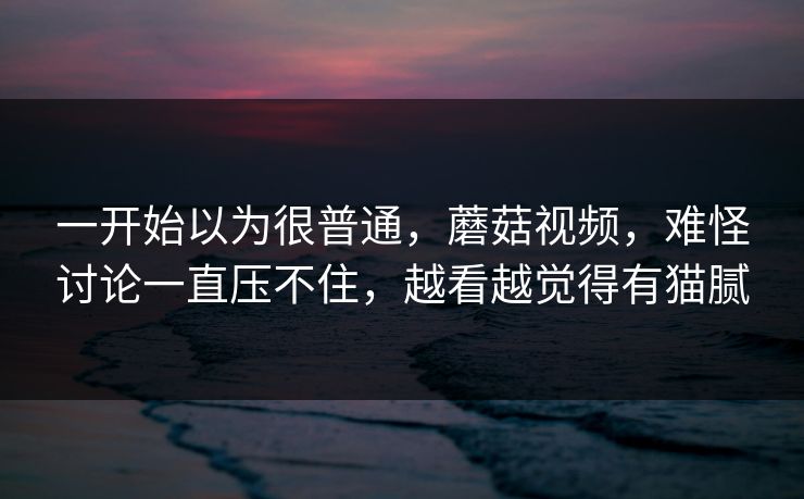 一开始以为很普通,蘑菇视频,难怪讨论一直压不住,越看越觉得有猫腻 一开始以为很普通,蘑菇视频,难怪讨论一直压不住,越看越觉得有猫腻
