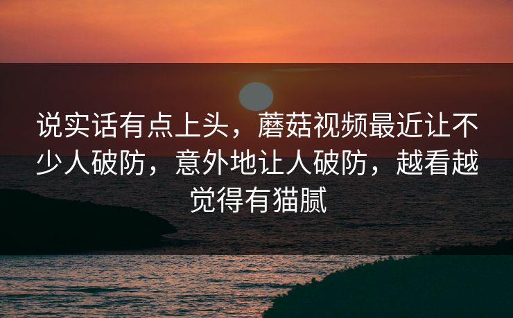 说实话有点上头，蘑菇视频最近让不少人破防，意外地让人破防，越看越觉得有猫腻