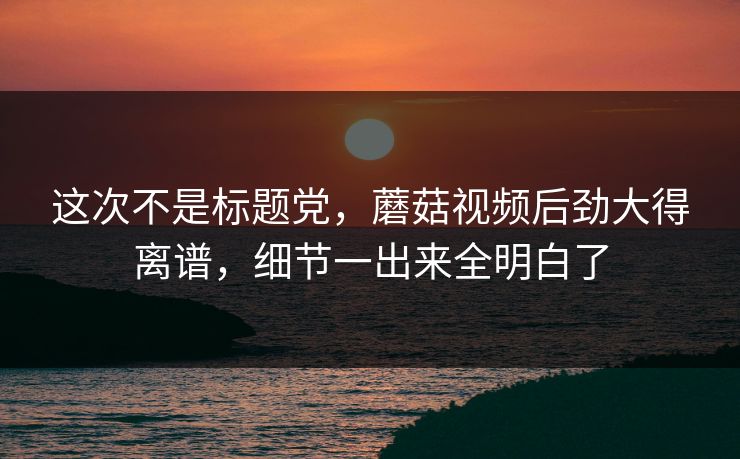 这次不是标题党，蘑菇视频后劲大得离谱，细节一出来全明白了