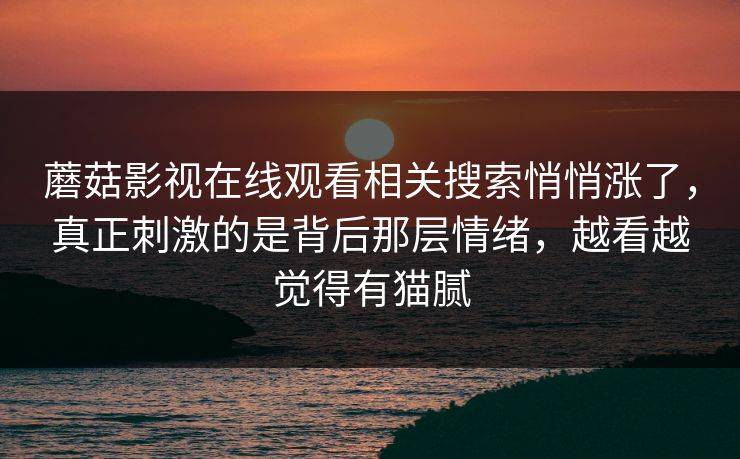 蘑菇影视在线观看相关搜索悄悄涨了,真正刺激的是背后那层情绪,越看越觉得有猫腻 蘑菇影视在线观看相关搜索悄悄涨了,真正刺激的是背后那层情绪,越看越觉得有猫腻